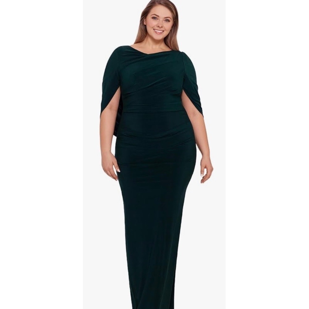 Betsy & Adam Women's Long Stretchy Cowl Neck Drape Back Gown 16W
